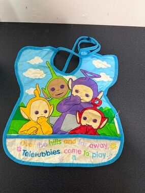 Teletubbies Blue Kids Bib with Colorful Character Print 1998